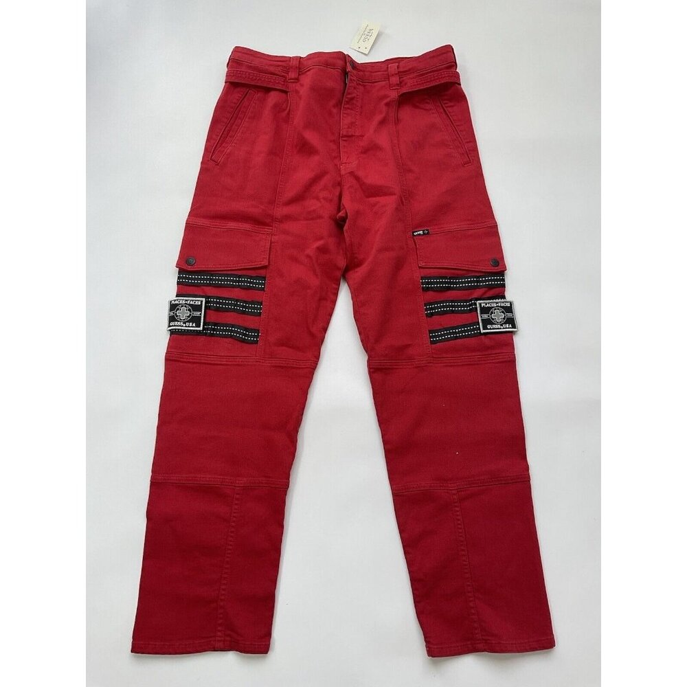 Guess Men’s Places+Faces Cargo Jeans Relaxed Fit Comfort Stretch In Red Size 34